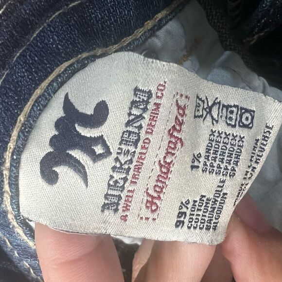 MEK Denim Mazatlan Boot Cut Buckle Flap Pocket Denim Jeans 27x34 Distressed - Picture 8 of 8